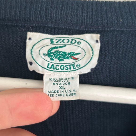 IZOD Lacoste V Neck Sweater Navy Blue Acrylic XL Long Sleeve Embroidered Croc - Picture 4 of 5